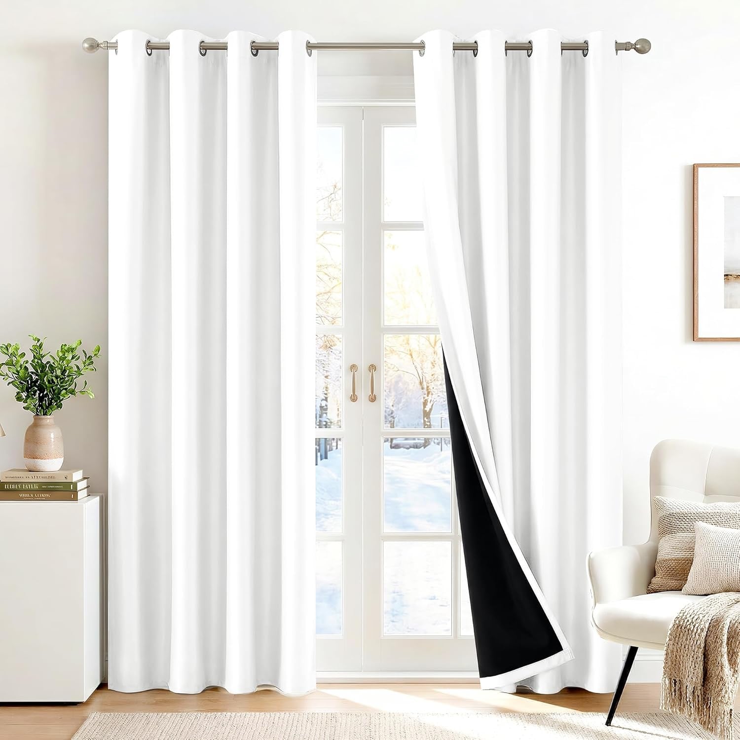 Deconovo 100% Blackout Curtains – Thermal Insulated & Noise-Reducing White Drapery Panels