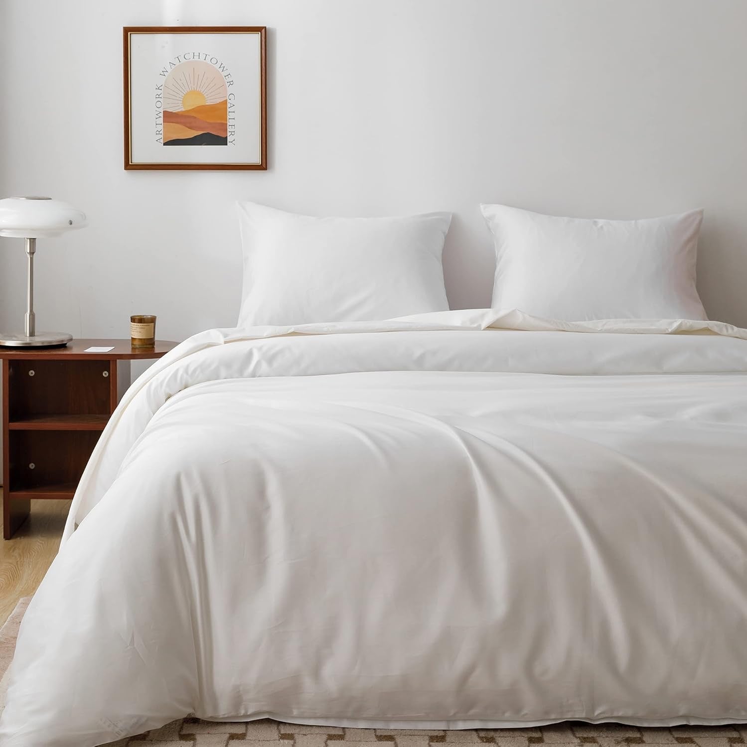 HeimenAogo Egyptian Cotton Duvet Cover – Queen Size | Silky Sateen Luxury White Bedding Set (3-Piece)