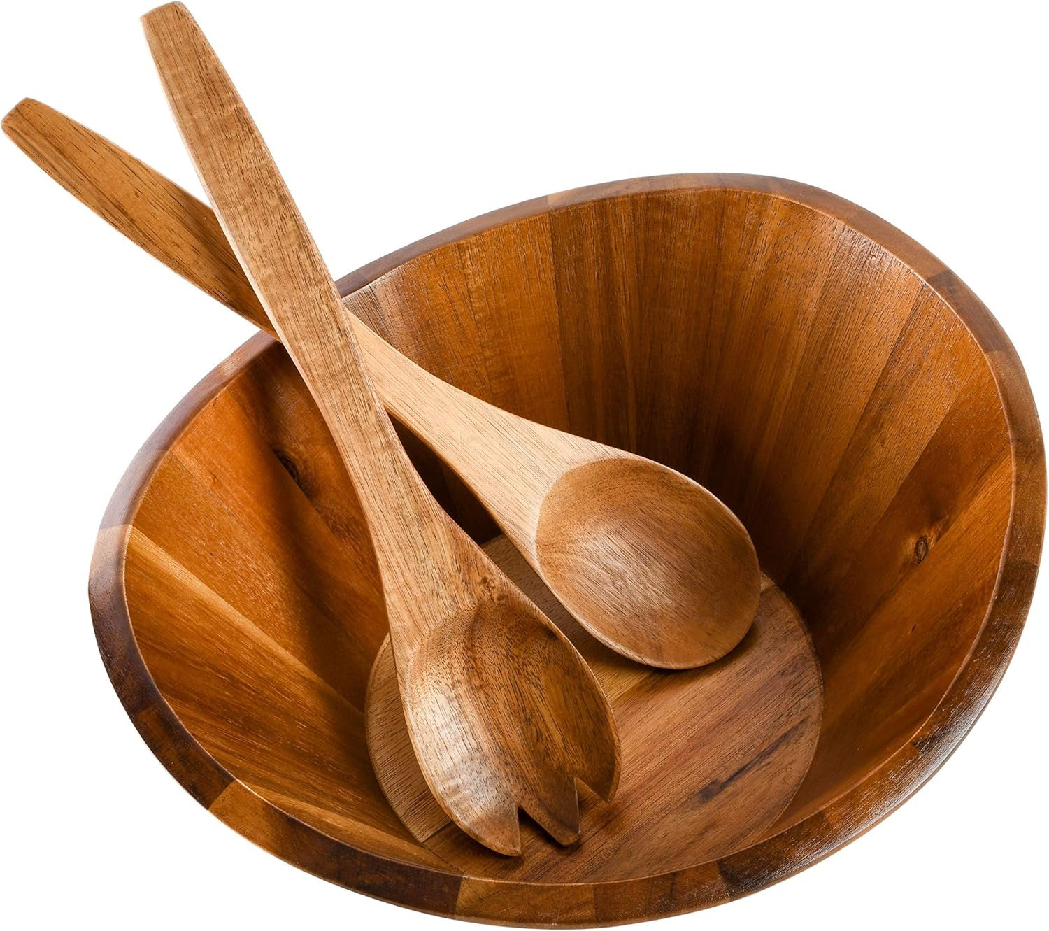 Gibson Home Sherwood 3 Piece Acacia Wood Salad Bowl Set | Large Natural Serving Bowl with Wooden Servers Durable Eco Friendly