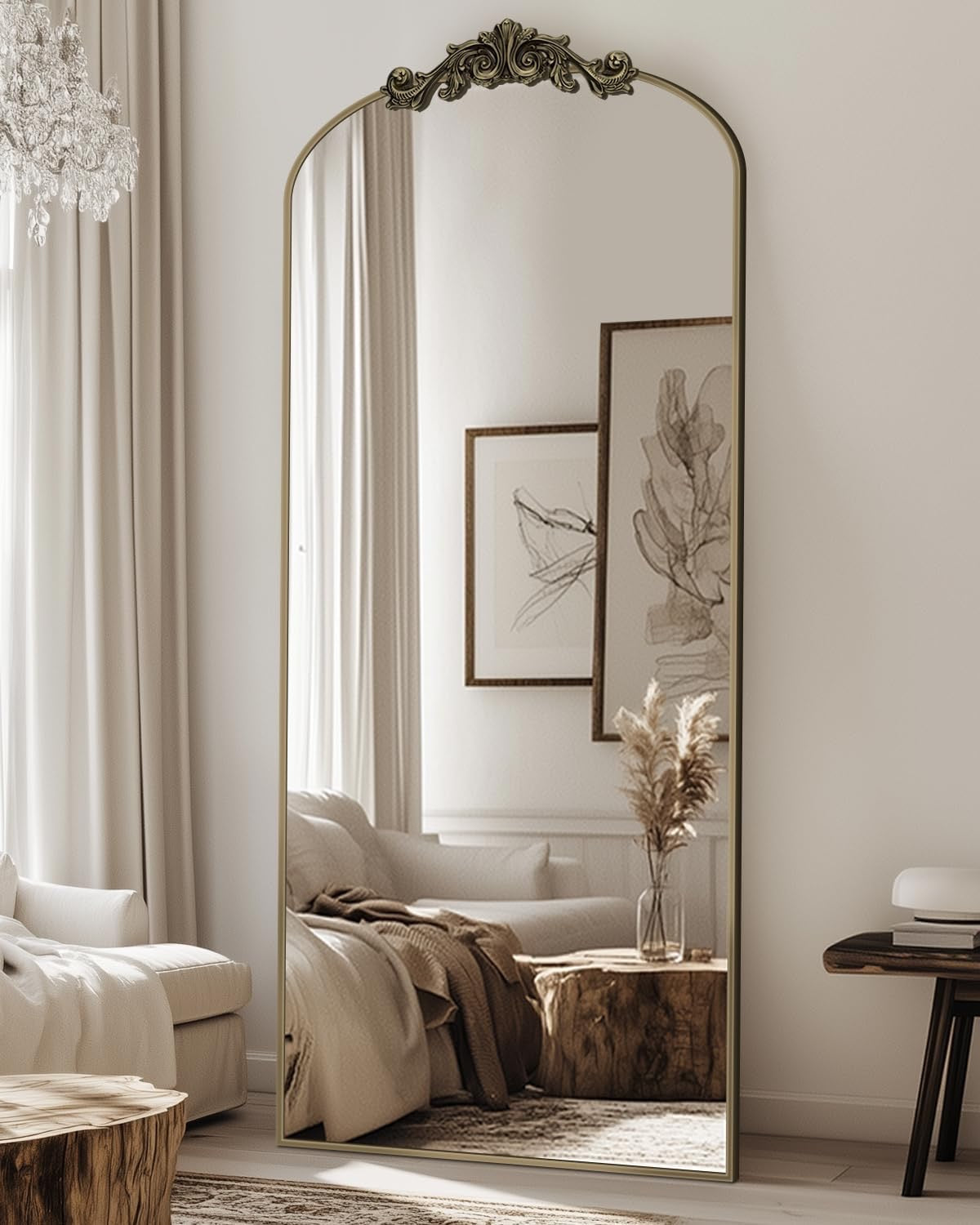 Antok Arched Full Length Floor Mirror 21" x 64" | Vintage Bronze Standing & Wall Mirror