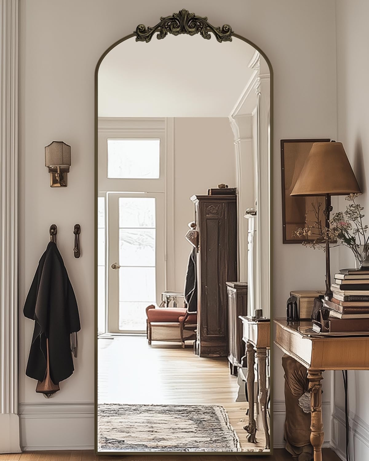 Antok Arched Full Length Floor Mirror 21" x 64" | Vintage Bronze Standing & Wall Mirror