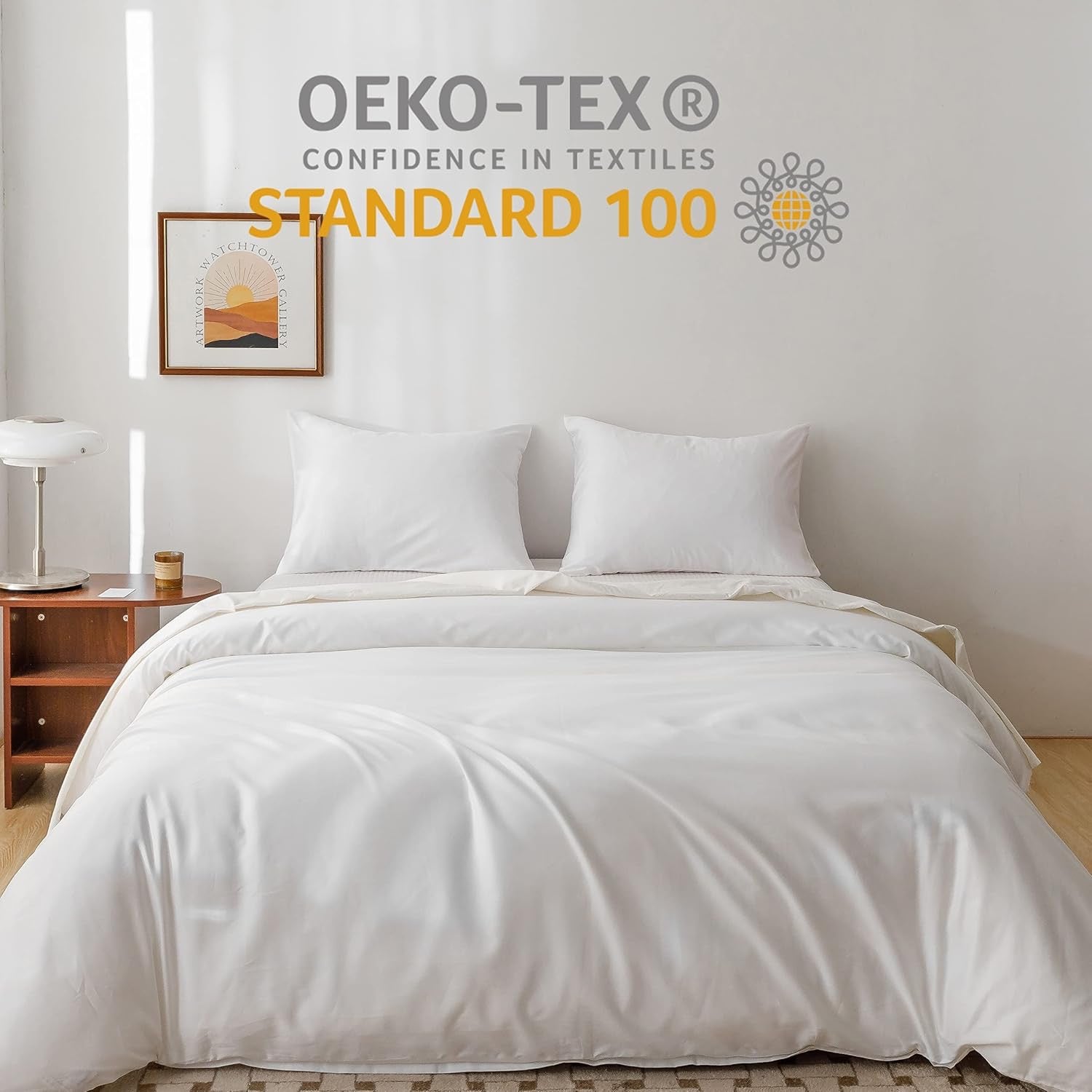 HeimenAogo Egyptian Cotton Duvet Cover – Queen Size | Silky Sateen Luxury White Bedding Set (3-Piece)