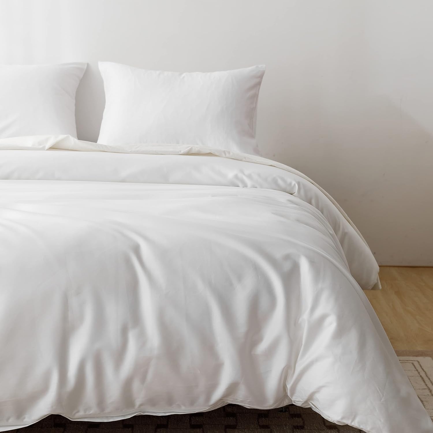 HeimenAogo Egyptian Cotton Duvet Cover – Queen Size | Silky Sateen Luxury White Bedding Set (3-Piece)