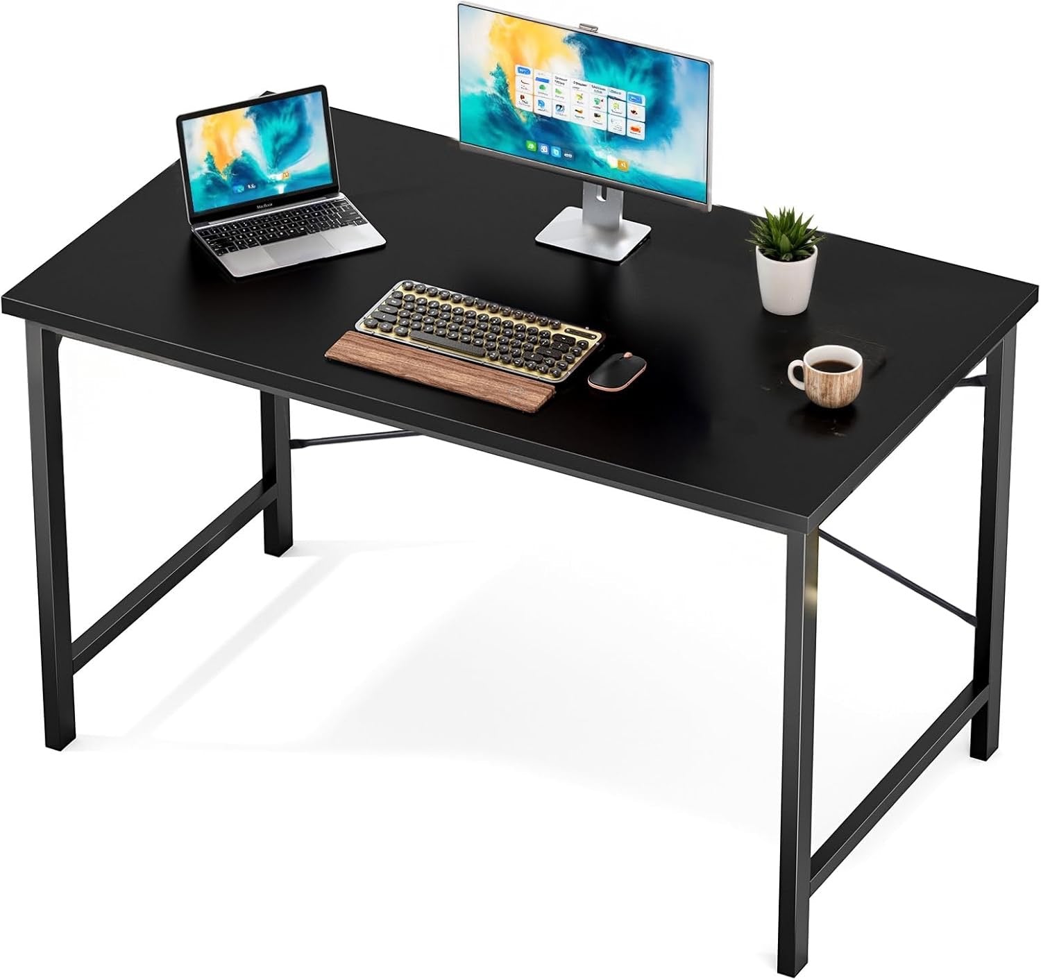 Sweetcrispy 48” Computer Desk | Modern Writing & Study Desk with Metal Frame – Black