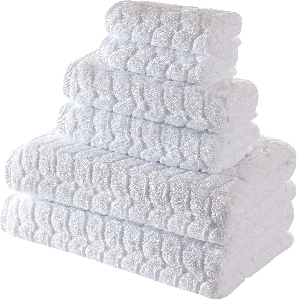 BAGNO MILANO Turkish Luxury Bath Towels | 6-Piece Jacquard Cotton Towel Set – White
