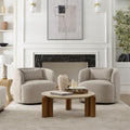 KINWELL 34” Bouclé Swivel Barrel Chairs Set of 2 | Upholstered Taupe Accent Armchairs with Toss Pillow