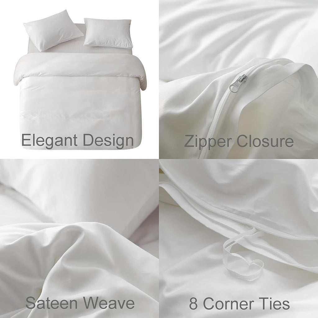 HeimenAogo Egyptian Cotton Duvet Cover – Queen Size | Silky Sateen Luxury White Bedding Set (3-Piece)
