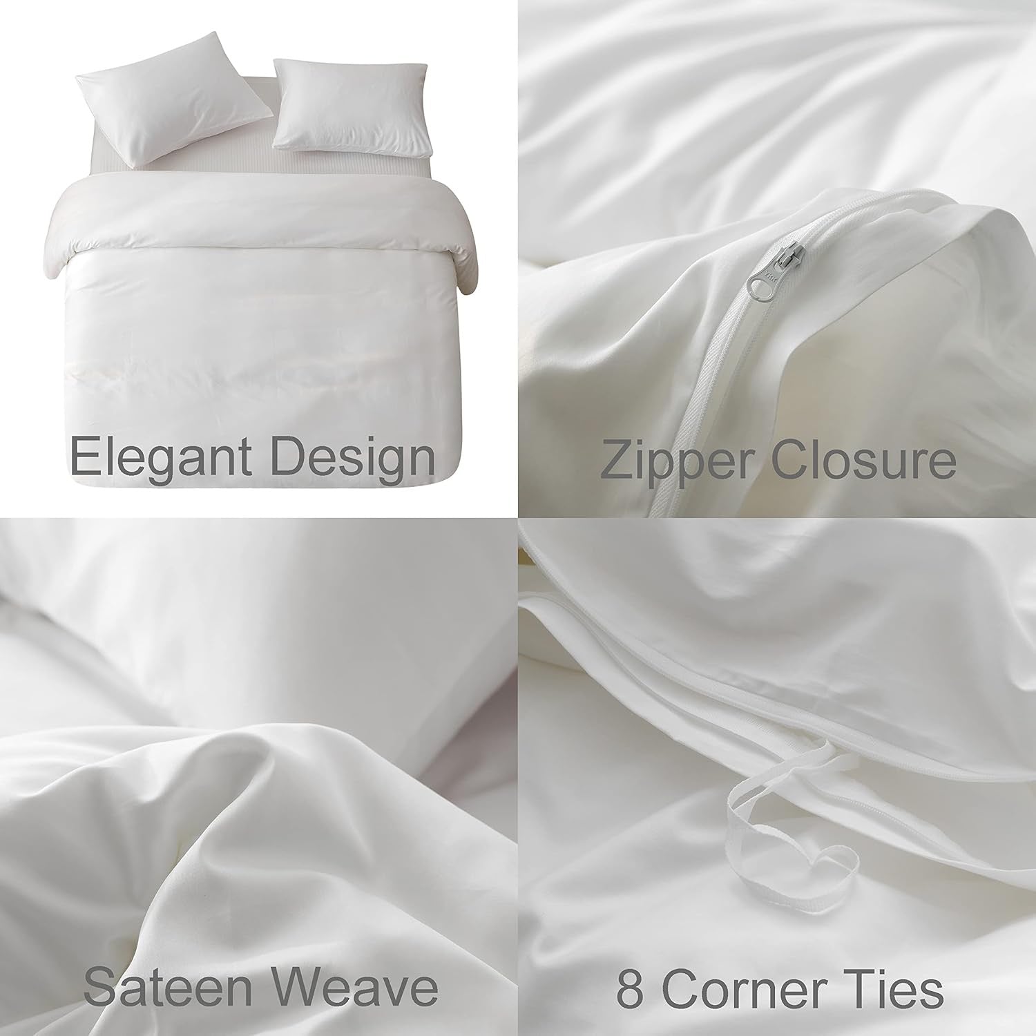 HeimenAogo Egyptian Cotton Duvet Cover – Queen Size | Silky Sateen Luxury White Bedding Set (3-Piece)