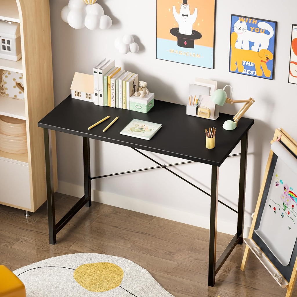 Sweetcrispy 48” Computer Desk | Modern Writing & Study Desk with Metal Frame – Black