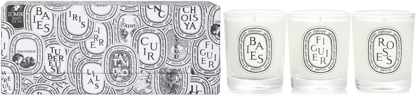 DIPTYQUE Baies, Roses & Figuier 3-Piece Candle Set | 70g Luxury Scented Gift Collection
