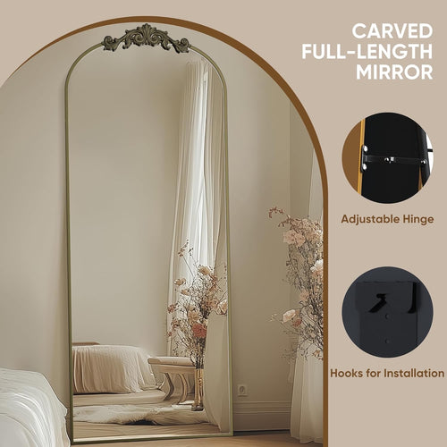 Antok Arched Full Length Floor Mirror 21" x 64" | Vintage Bronze Standing & Wall Mirror