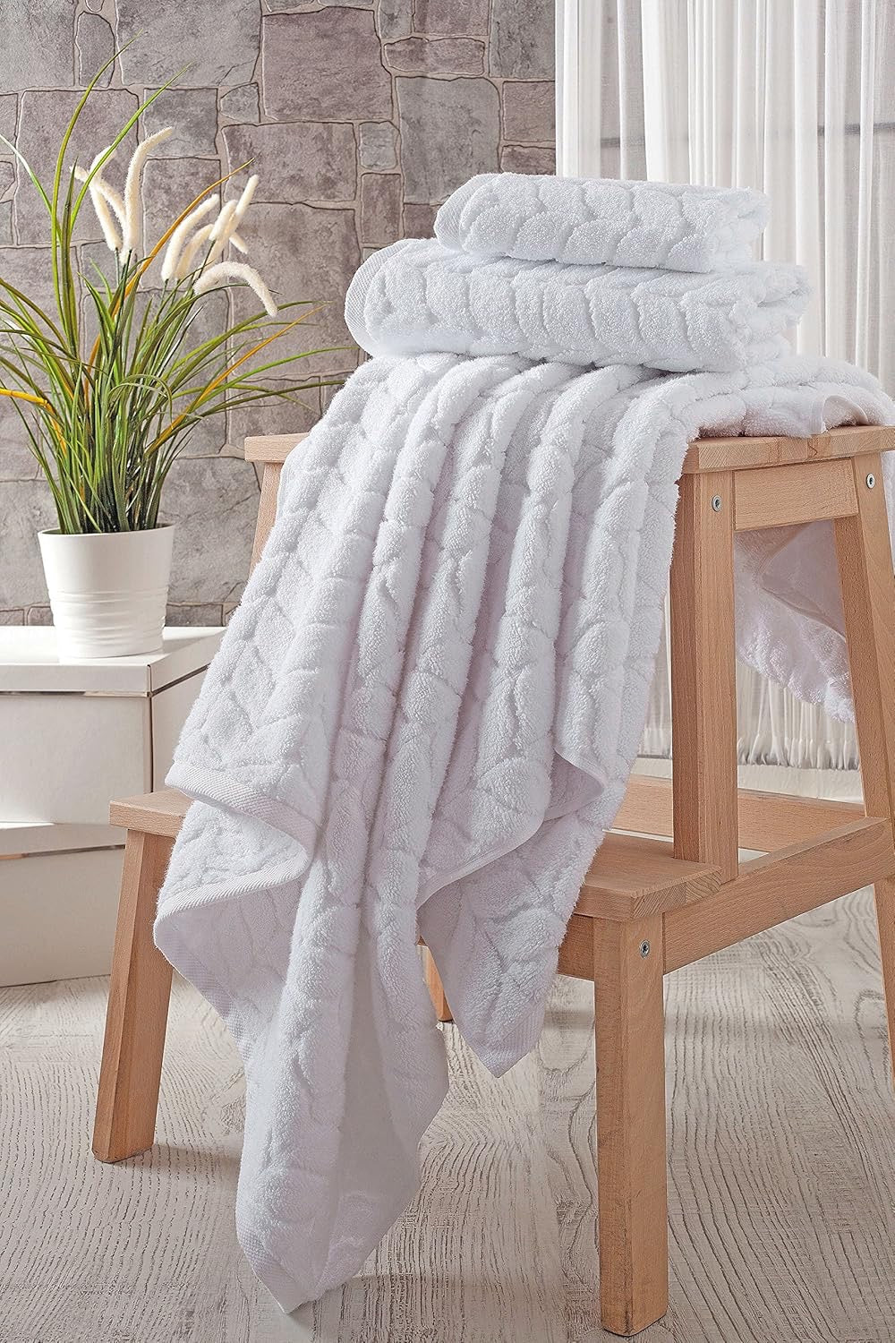 BAGNO MILANO Turkish Luxury Bath Towels | 6-Piece Jacquard Cotton Towel Set – White