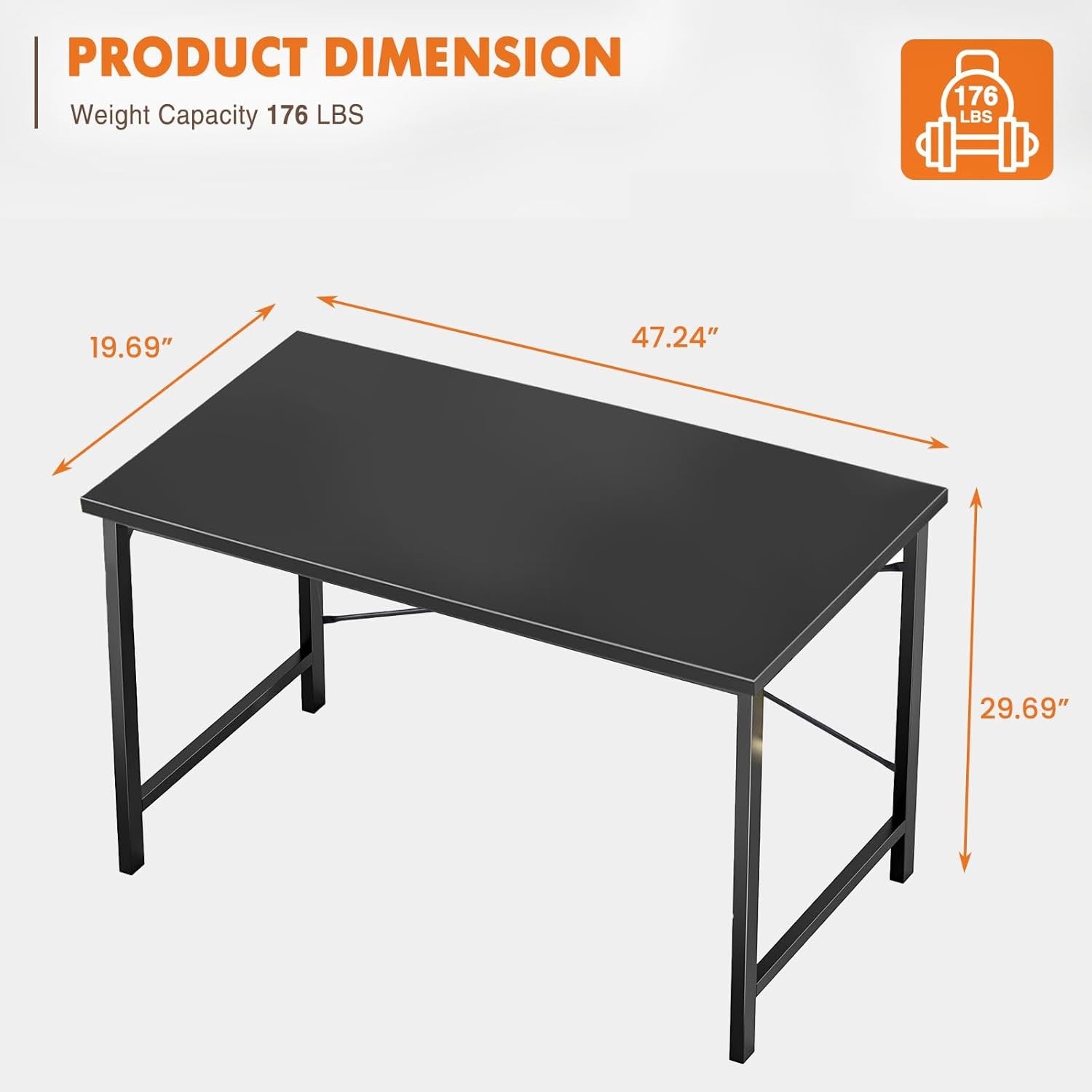 Sweetcrispy 48” Computer Desk | Modern Writing & Study Desk with Metal Frame – Black