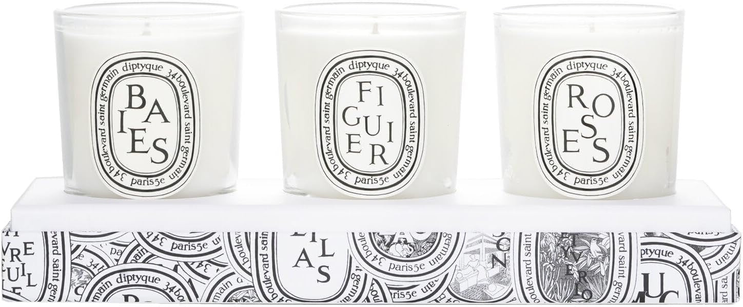 DIPTYQUE Baies, Roses & Figuier 3-Piece Candle Set | 70g Luxury Scented Gift Collection
