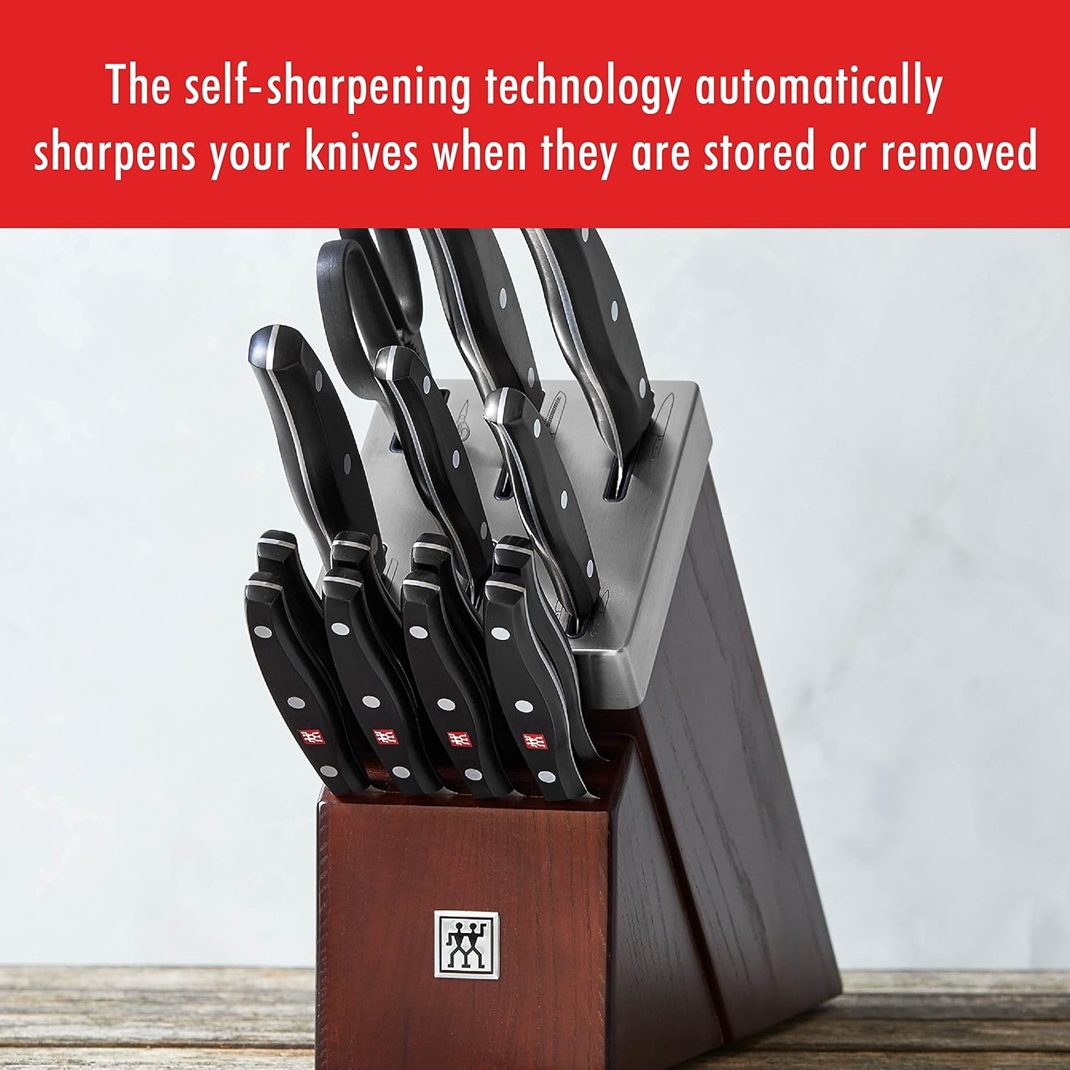 ZWILLING TWIN Signature 15 Piece Self Sharpening Knife Block Set Brown | German Stainless Steel Kitchen Knife Set