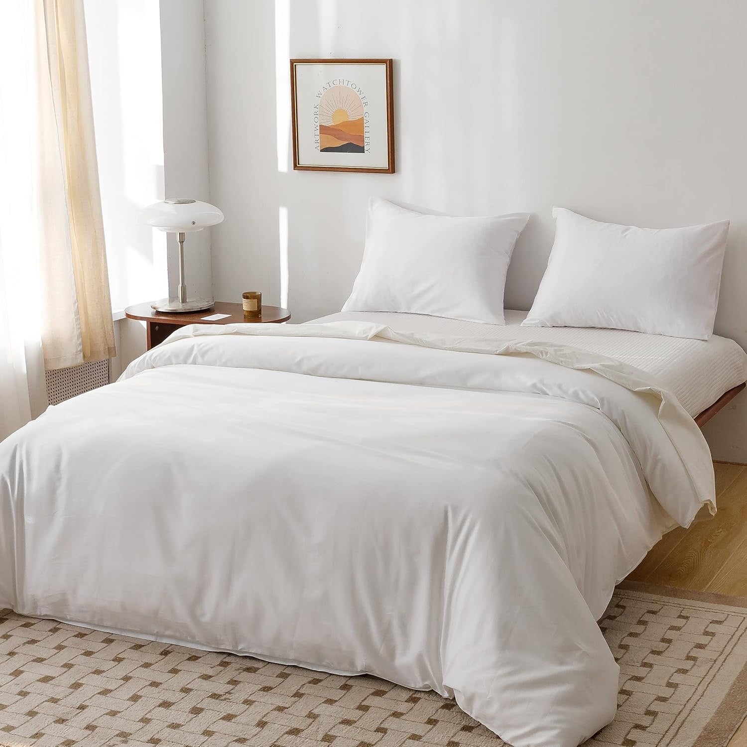 HeimenAogo Egyptian Cotton Duvet Cover – Queen Size | Silky Sateen Luxury White Bedding Set (3-Piece)