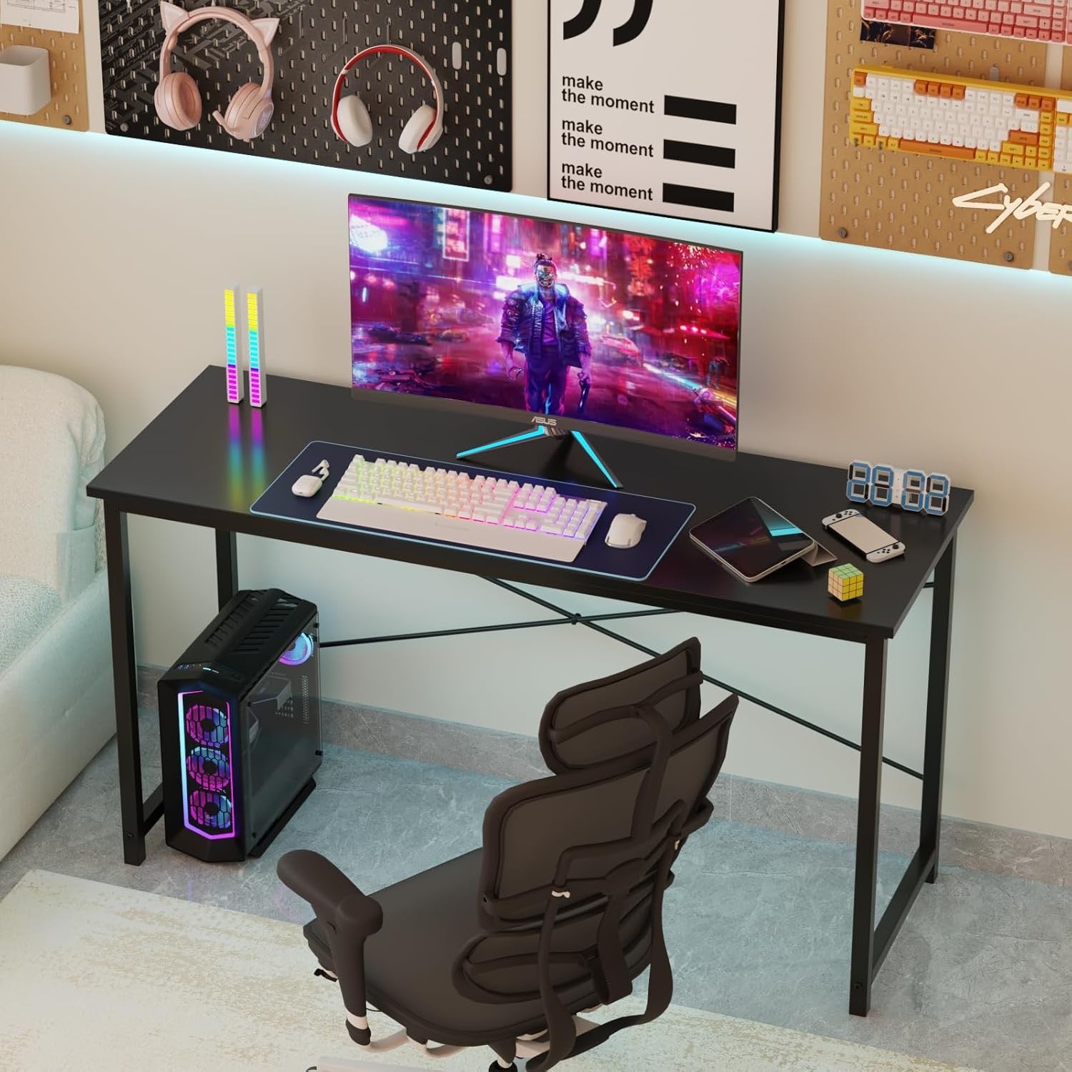 Sweetcrispy 48” Computer Desk | Modern Writing & Study Desk with Metal Frame – Black