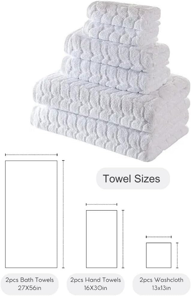BAGNO MILANO Turkish Luxury Bath Towels | 6-Piece Jacquard Cotton Towel Set – White