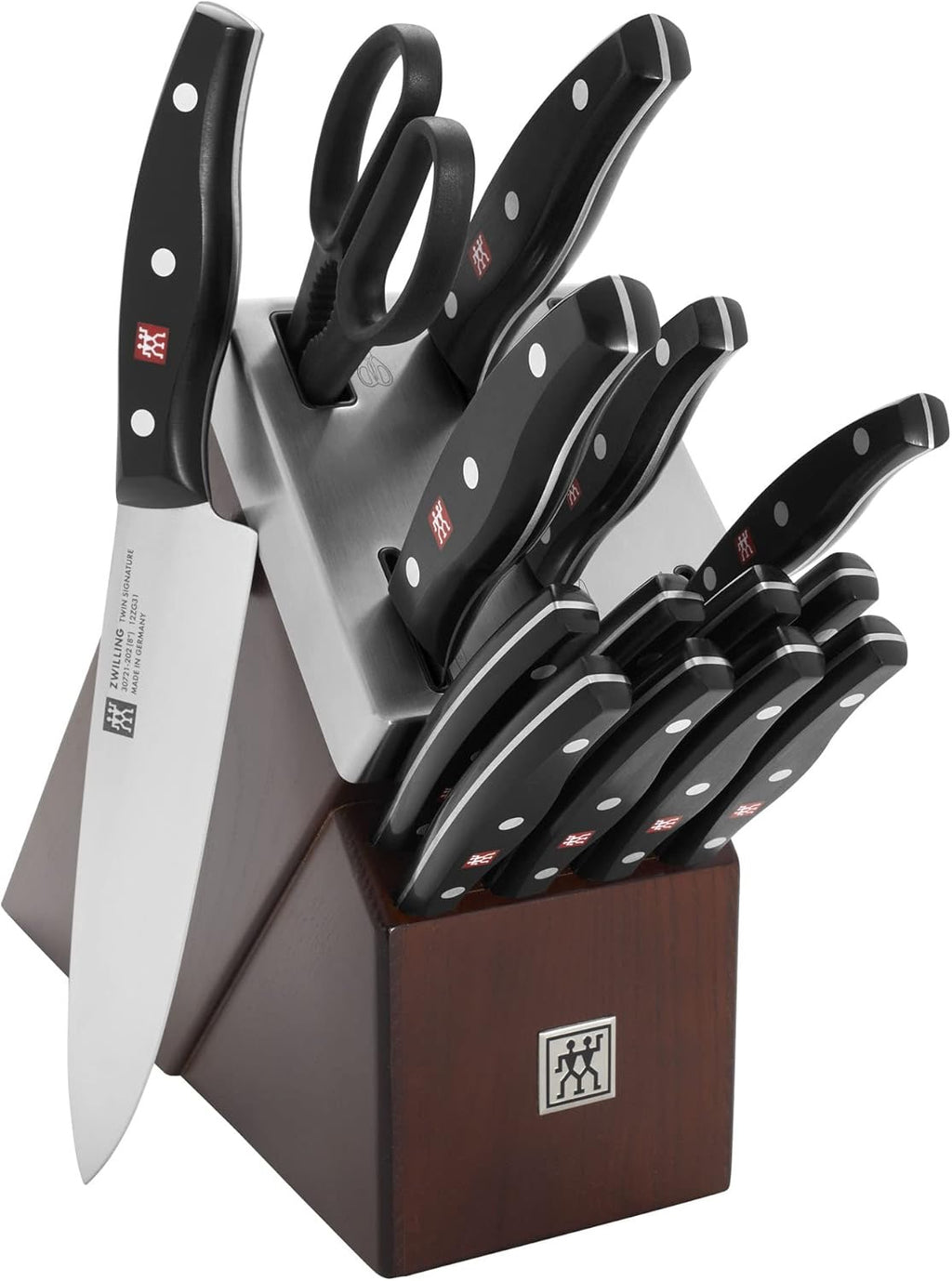 ZWILLING TWIN Signature 15 Piece Self Sharpening Knife Block Set Brown | German Stainless Steel Kitchen Knife Set