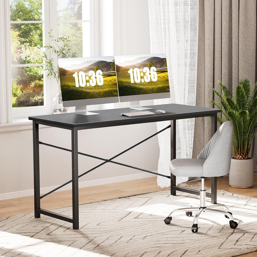 Sweetcrispy 48” Computer Desk | Modern Writing & Study Desk with Metal Frame – Black