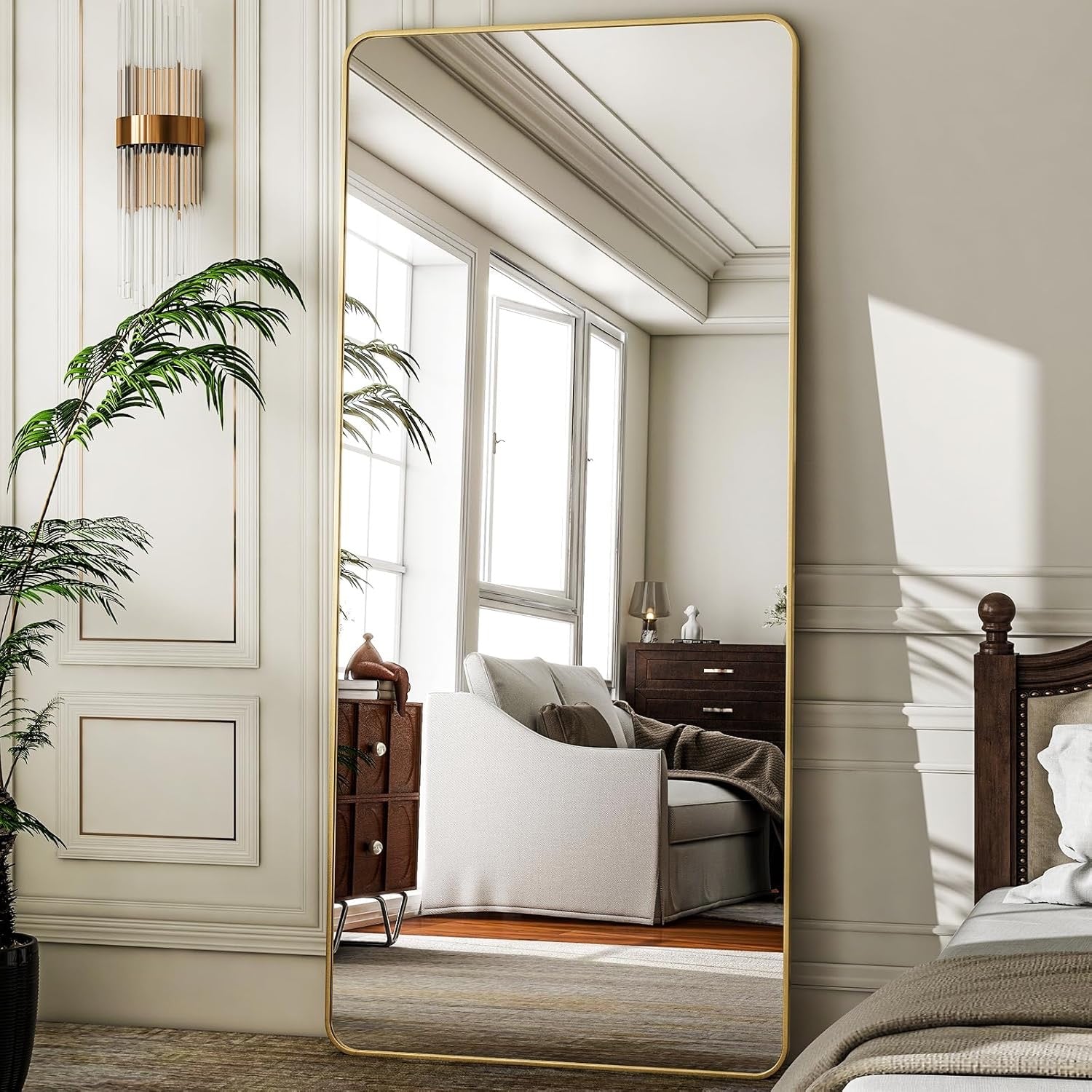 HARRITPURE Full Length Floor Mirror 71" x 32" | Large Gold Aluminum Frame Standing & Wall Mirror