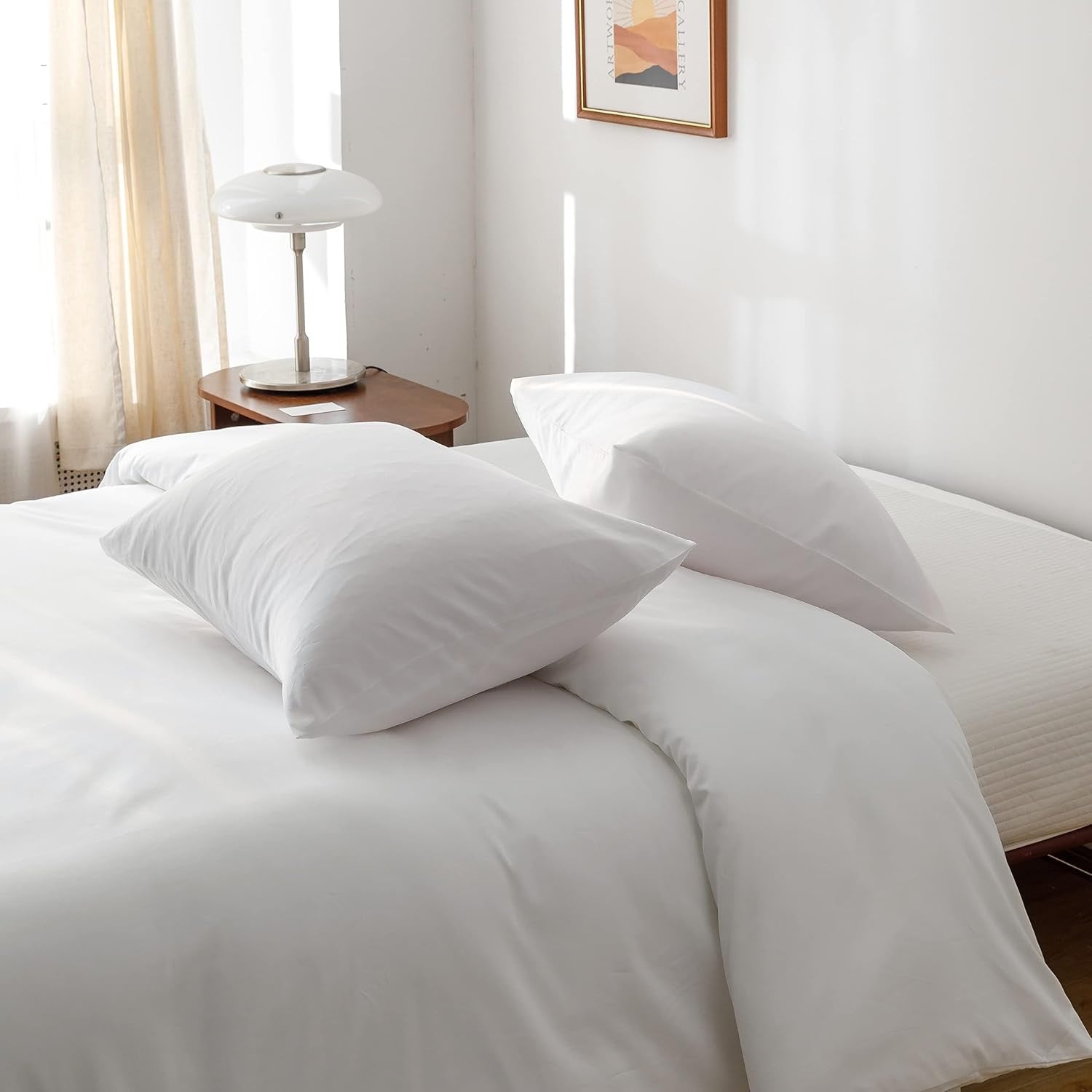 HeimenAogo Egyptian Cotton Duvet Cover – Queen Size | Silky Sateen Luxury White Bedding Set (3-Piece)