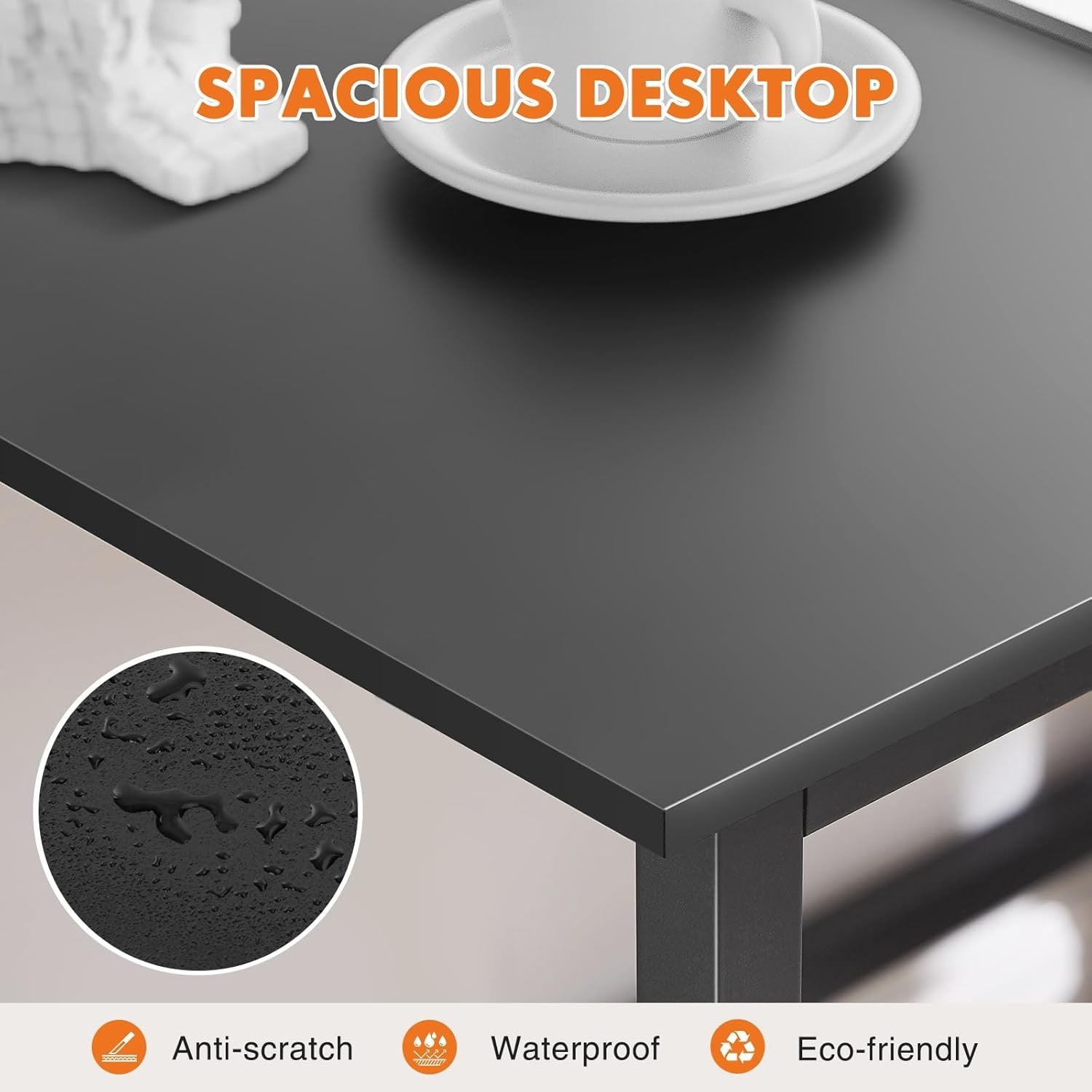 Sweetcrispy 48” Computer Desk | Modern Writing & Study Desk with Metal Frame – Black