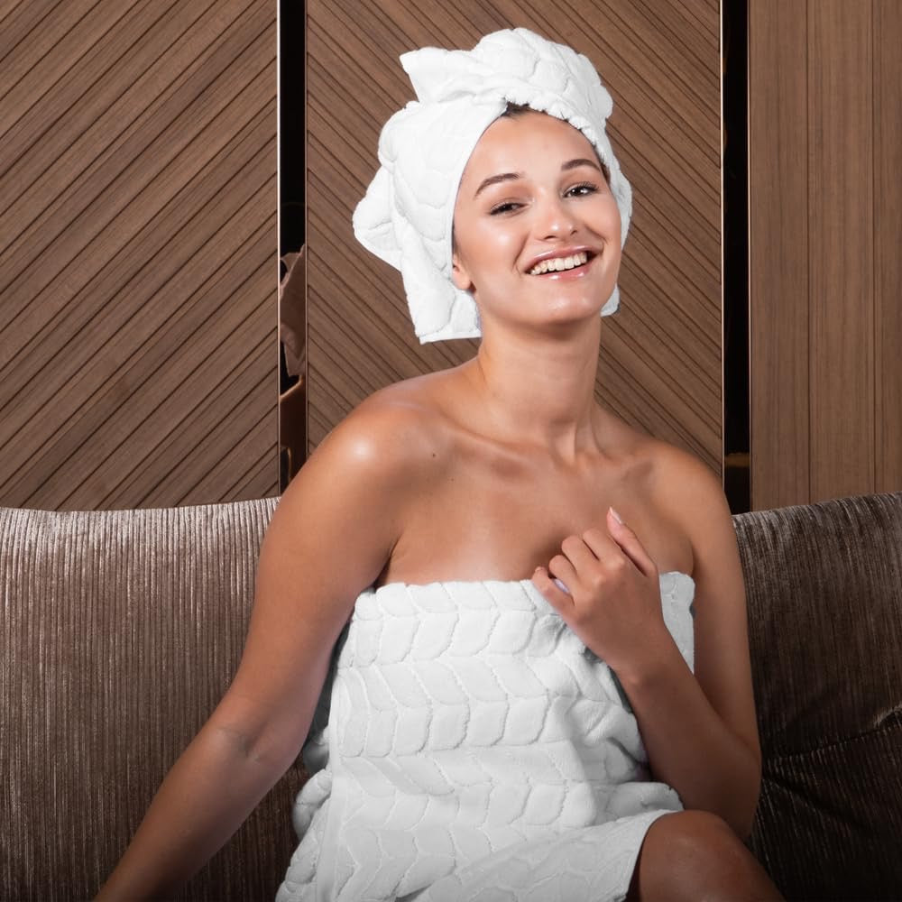 BAGNO MILANO Turkish Luxury Bath Towels | 6-Piece Jacquard Cotton Towel Set – White