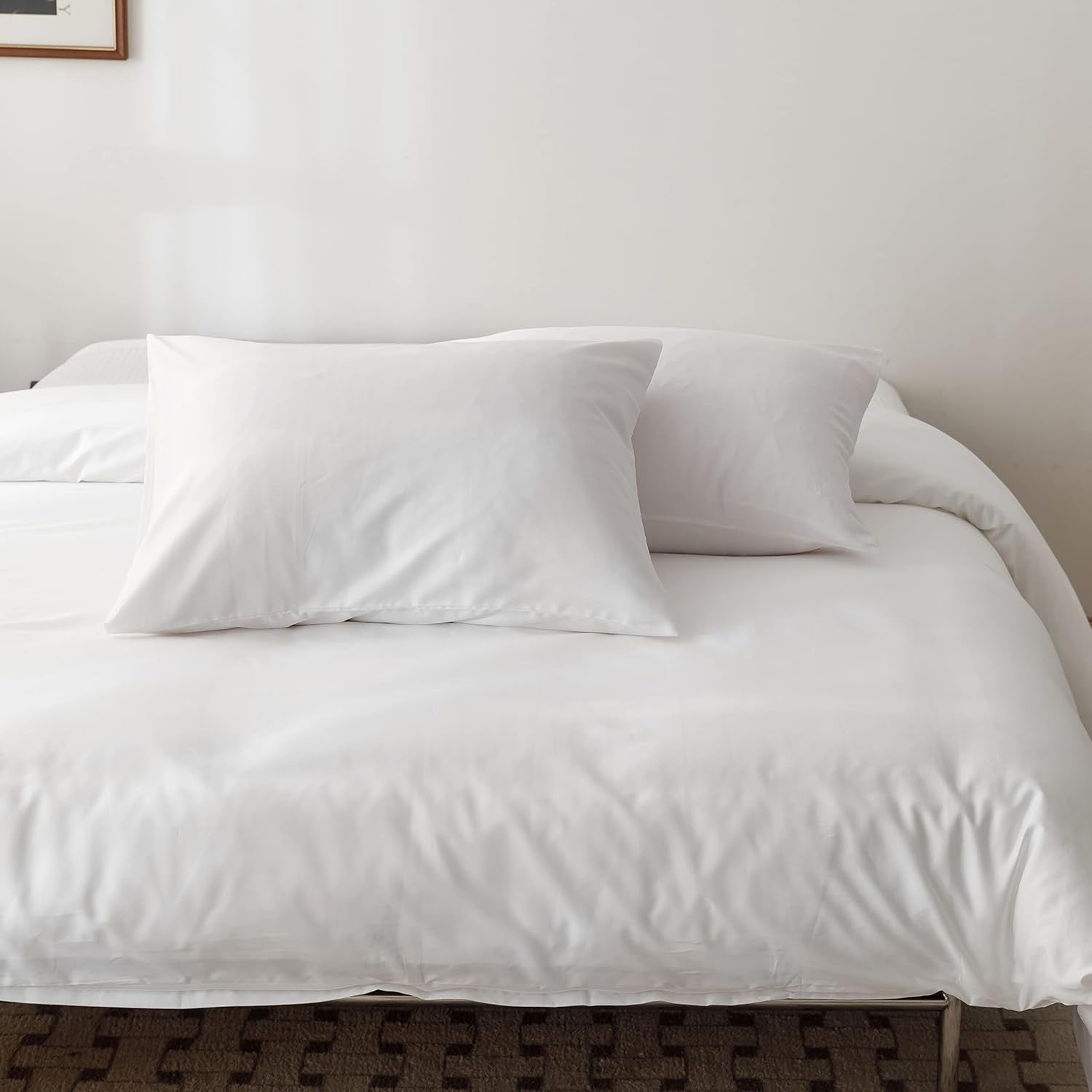 HeimenAogo Egyptian Cotton Duvet Cover – Queen Size | Silky Sateen Luxury White Bedding Set (3-Piece)