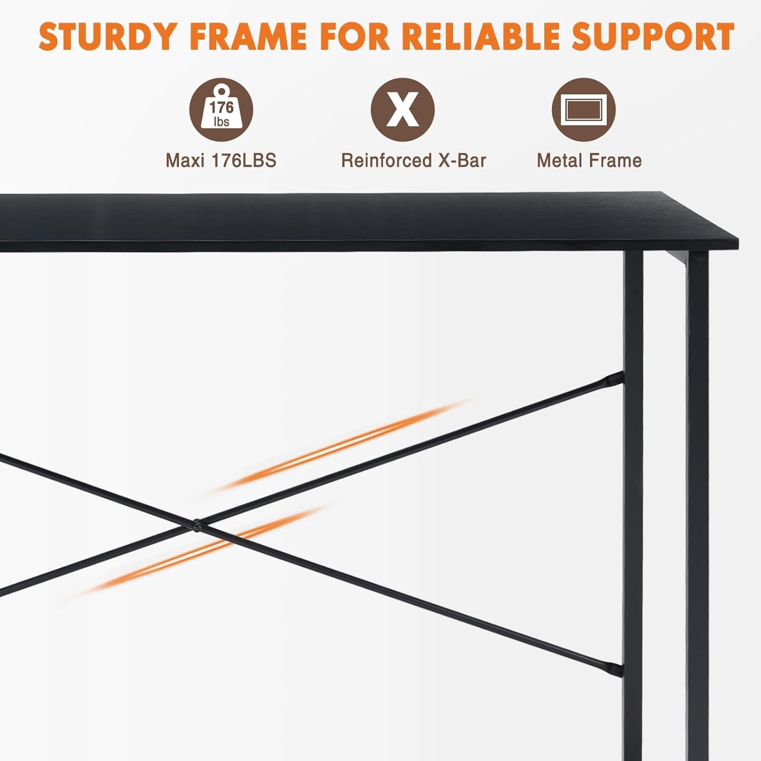 Sweetcrispy 48” Computer Desk | Modern Writing & Study Desk with Metal Frame – Black