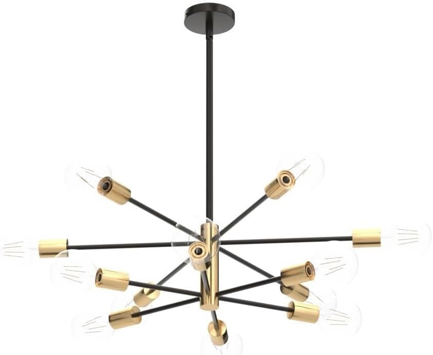 Modern 12-Light Sputnik Chandelier | Gold & Black Adjustable Farmhouse Pendant Light