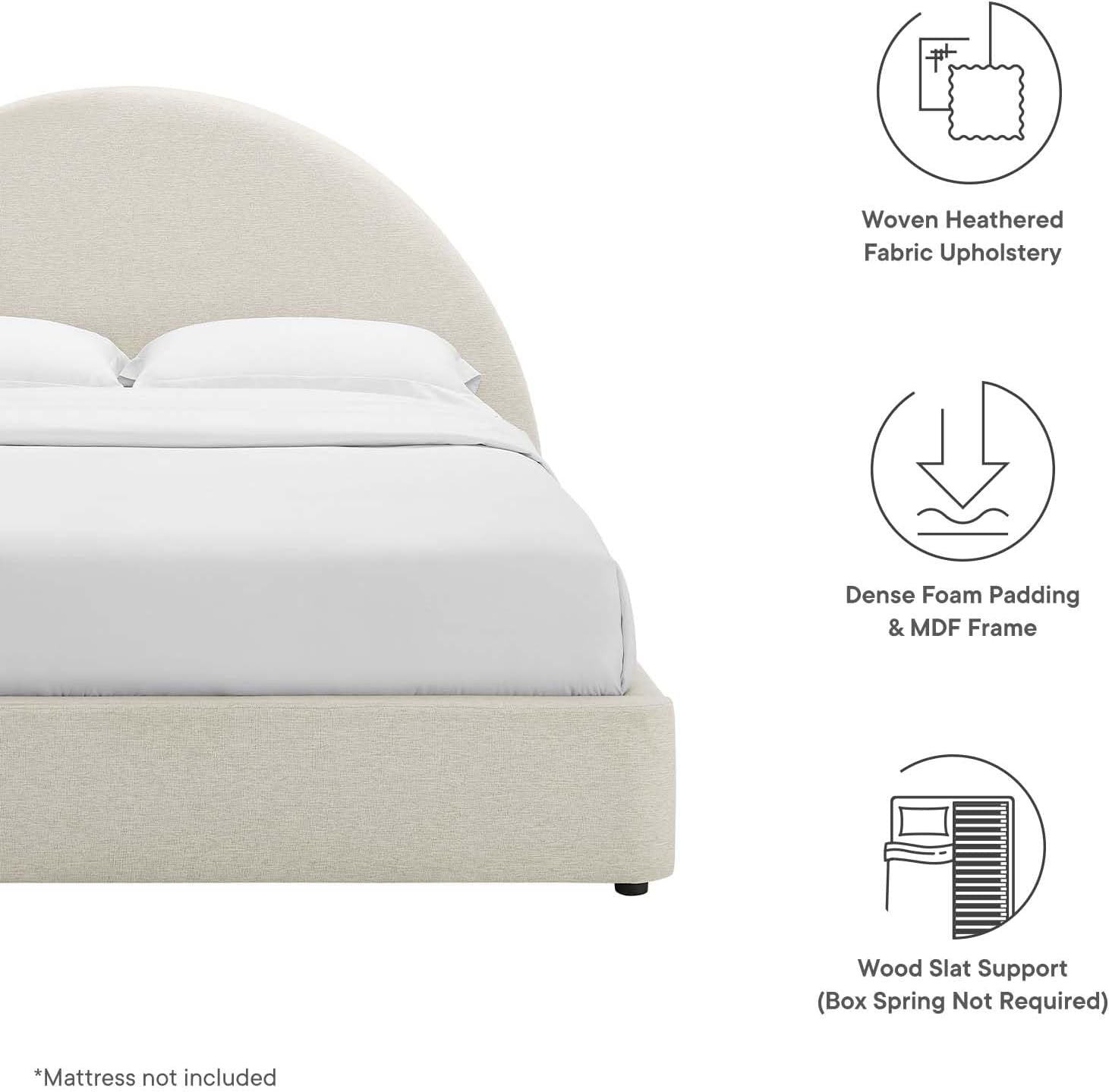Modway Keynote King Upholstered Platform Bed | Curved Alabaster Velvet Cloud Frame