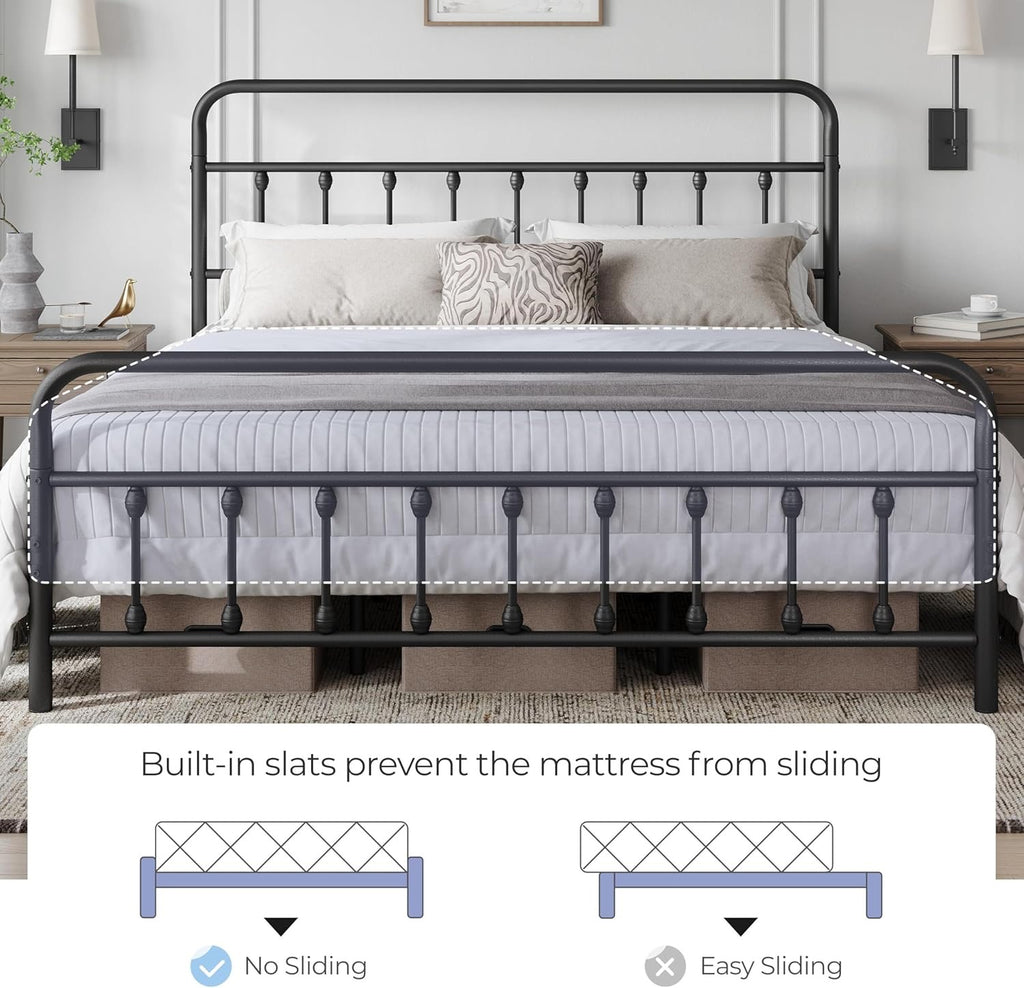Yaheetech Victorian Iron Platform Bed | Classic Metal Bed Frame with Headboard & Footboard – Black (California King)