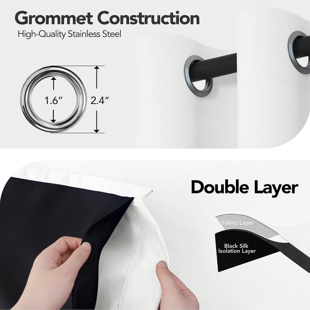 Deconovo 100% Blackout Curtains – Thermal Insulated & Noise-Reducing White Drapery Panels