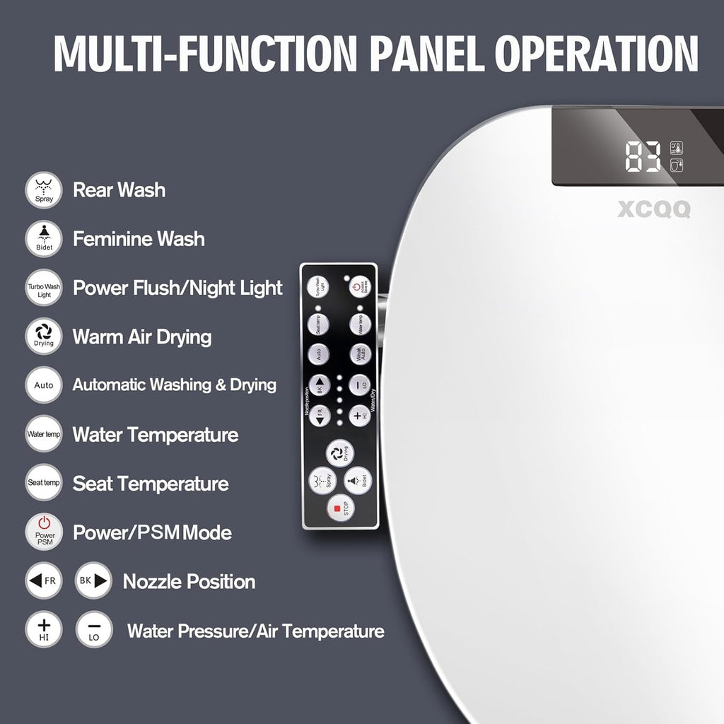 XCQQ Heated Bidet Toilet Seat – Warm Water Wash, Air Dryer & LED Display for Elongated Toilets
