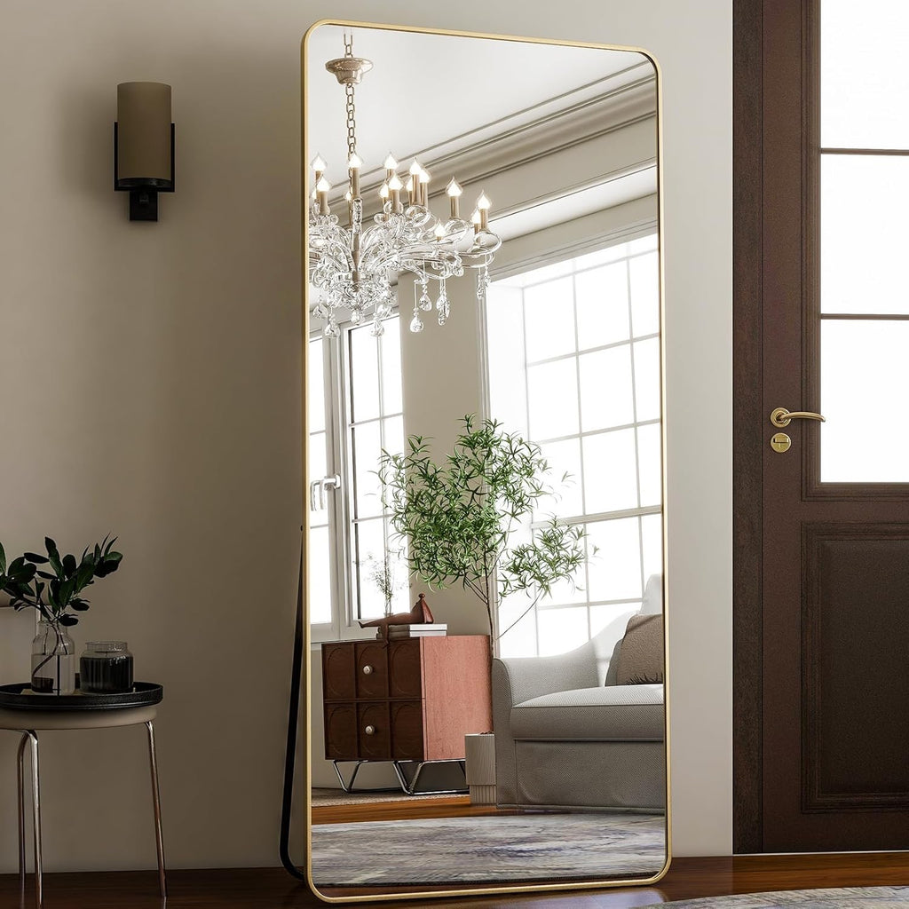 HARRITPURE Full Length Floor Mirror 71" x 32" | Large Gold Aluminum Frame Standing & Wall Mirror