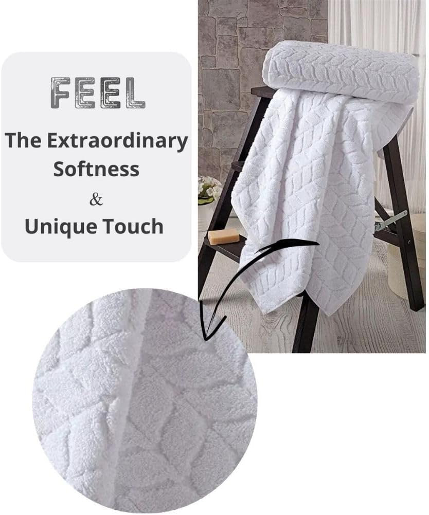 BAGNO MILANO Turkish Luxury Bath Towels | 6-Piece Jacquard Cotton Towel Set – White