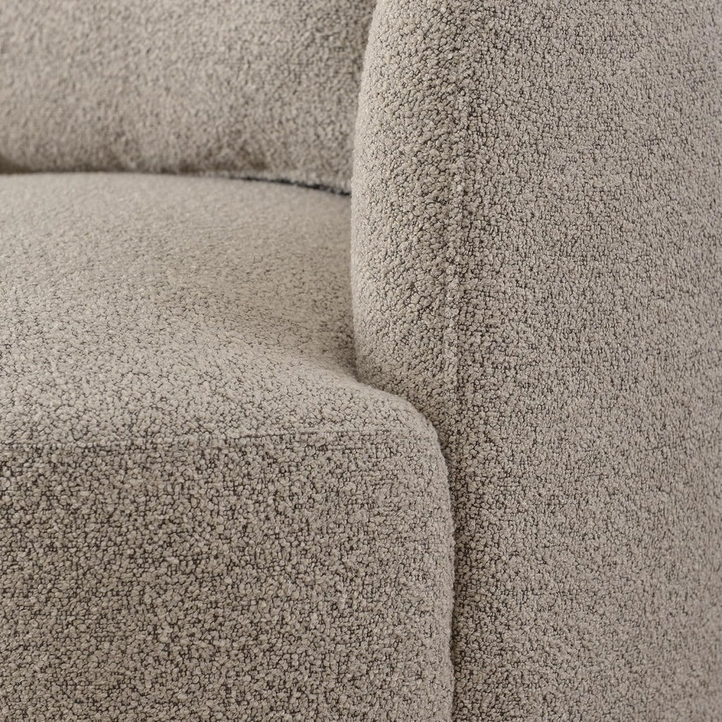 KINWELL 34” Bouclé Swivel Barrel Chairs Set of 2 | Upholstered Taupe Accent Armchairs with Toss Pillow