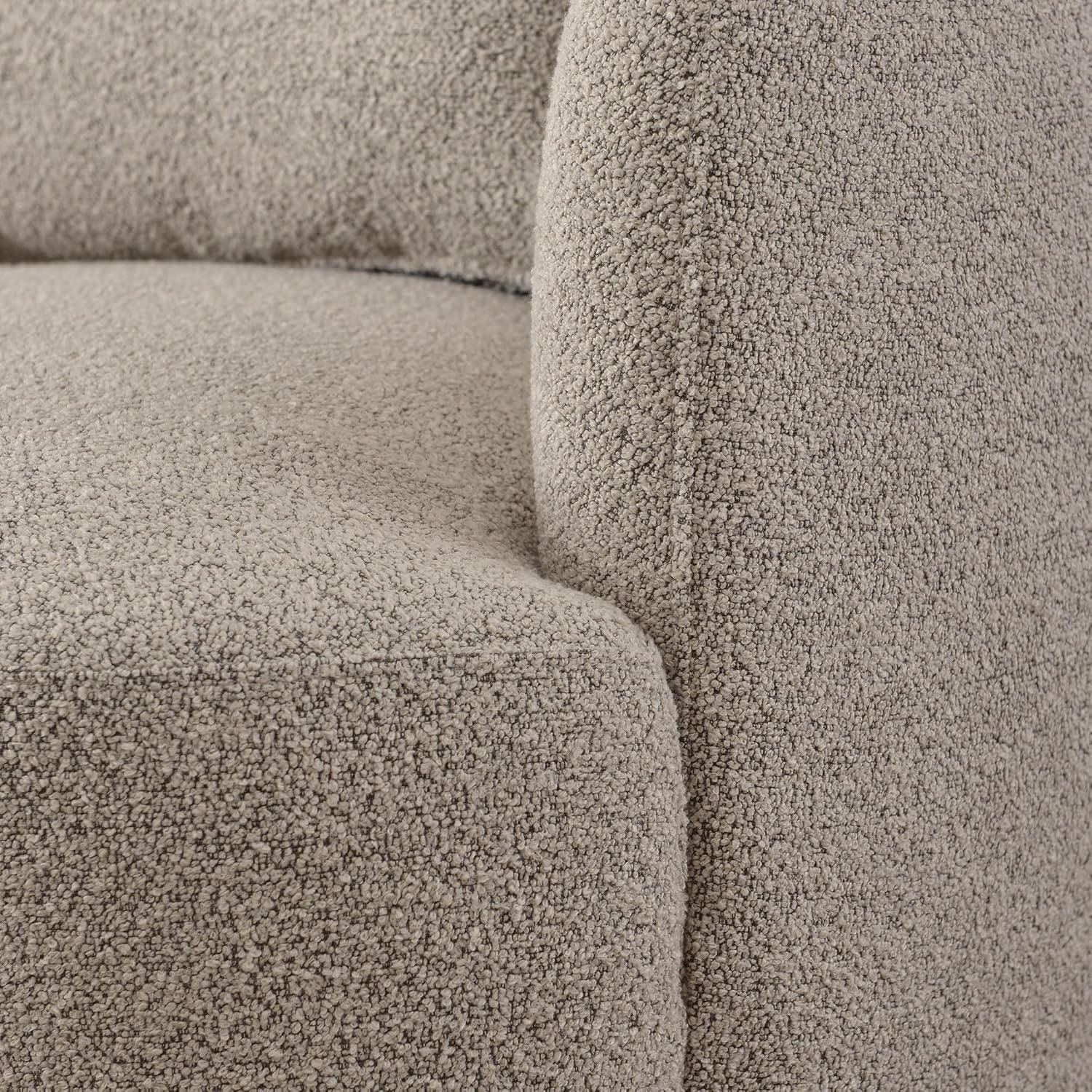 KINWELL 34” Bouclé Swivel Barrel Chairs Set of 2 | Upholstered Taupe Accent Armchairs with Toss Pillow