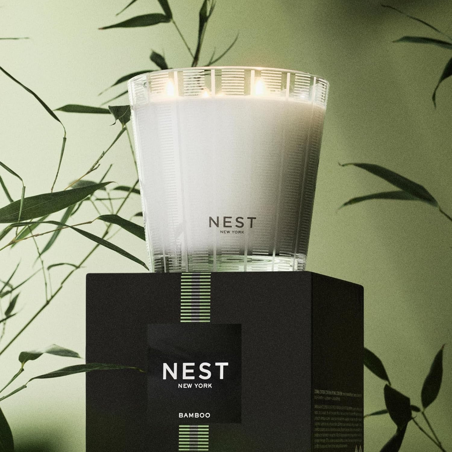 NEST New York Bamboo 3-Wick Candle | 21.2 oz Luxury Scented Candle with Reusable Glass Vessel