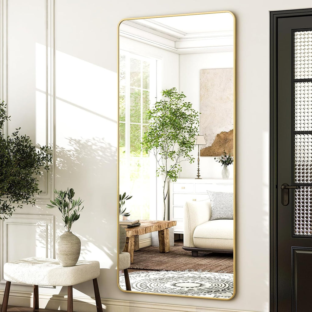 HARRITPURE Full Length Floor Mirror 71" x 32" | Large Gold Aluminum Frame Standing & Wall Mirror