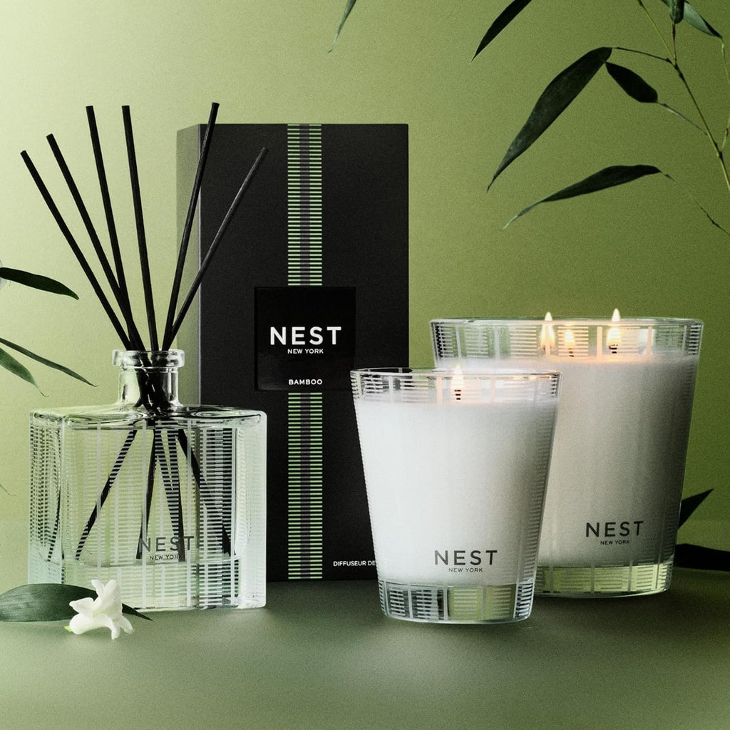 NEST New York Bamboo 3-Wick Candle | 21.2 oz Luxury Scented Candle with Reusable Glass Vessel
