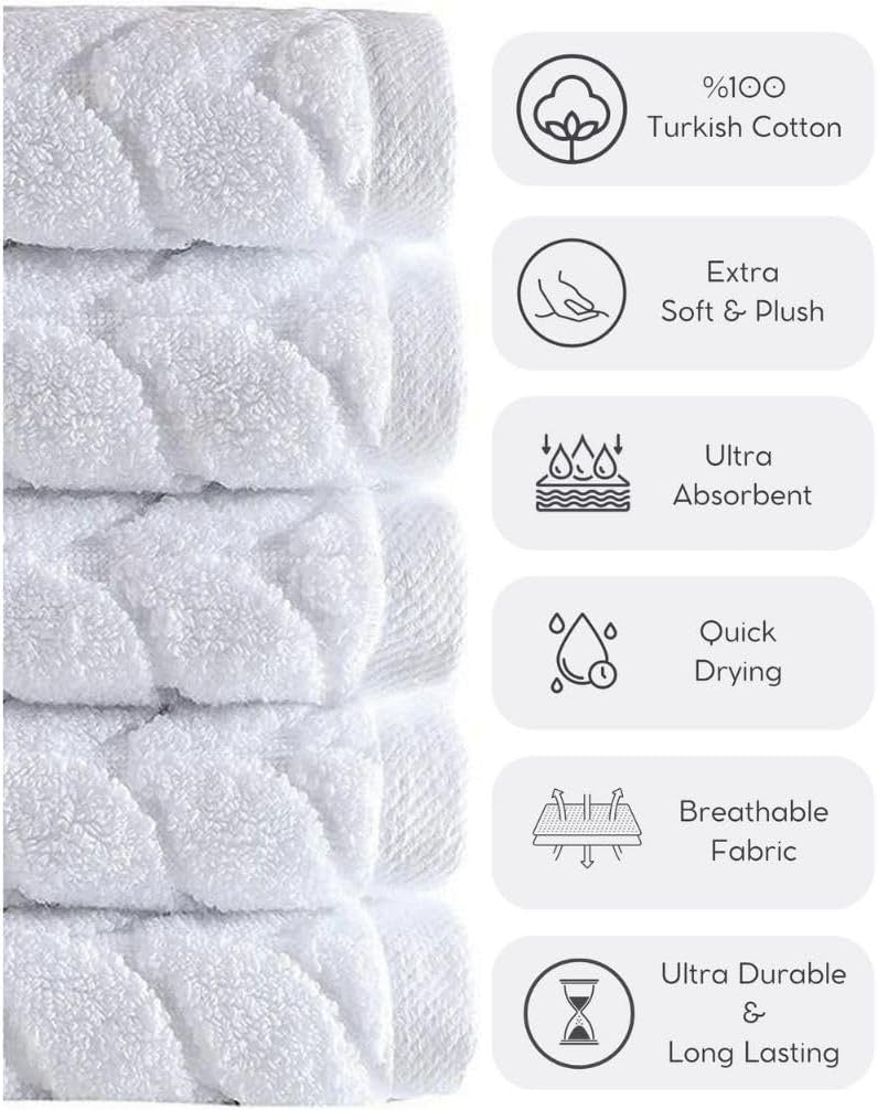 BAGNO MILANO Turkish Luxury Bath Towels | 6-Piece Jacquard Cotton Towel Set – White