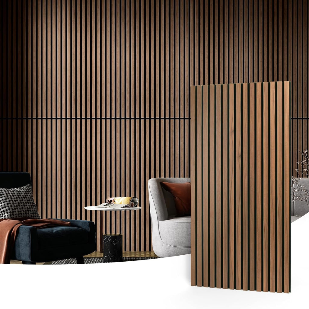 Art3d Wood Slat Acoustic Panels Set of 2 | 3D Fluted Walnut Sound Absorbing Wall & Ceiling Panels