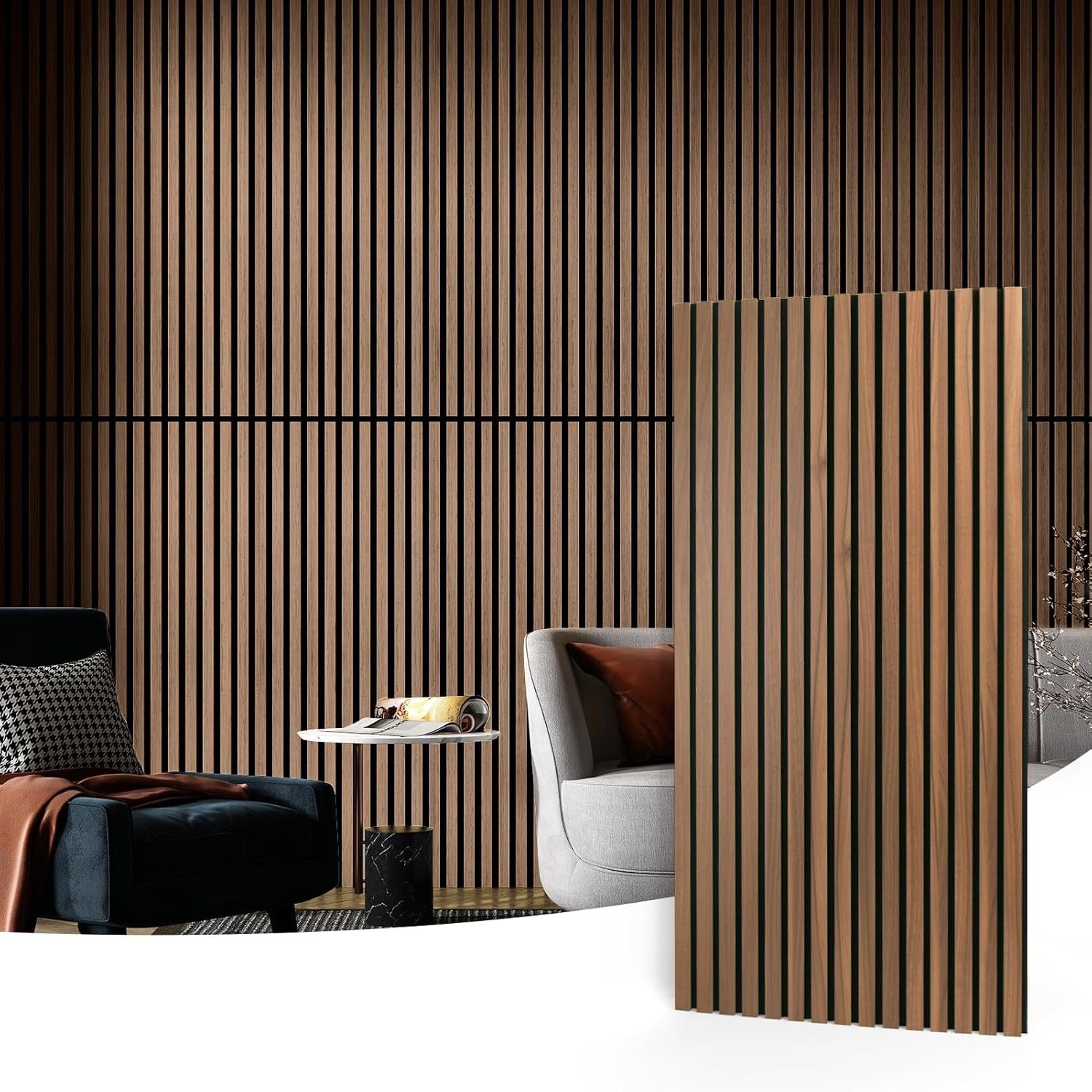 Art3d Wood Slat Acoustic Panels Set of 2 | 3D Fluted Walnut Sound Absorbing Wall & Ceiling Panels