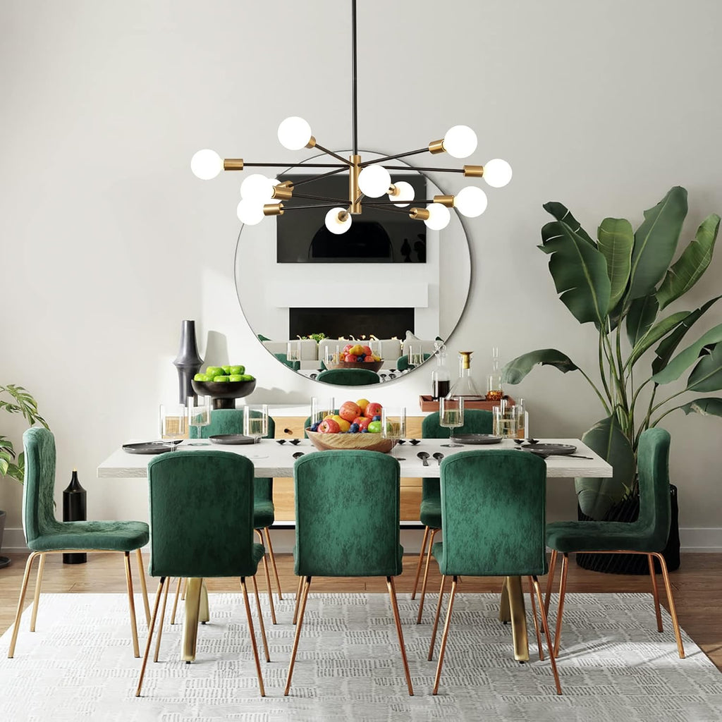 Modern 12-Light Sputnik Chandelier | Gold & Black Adjustable Farmhouse Pendant Light