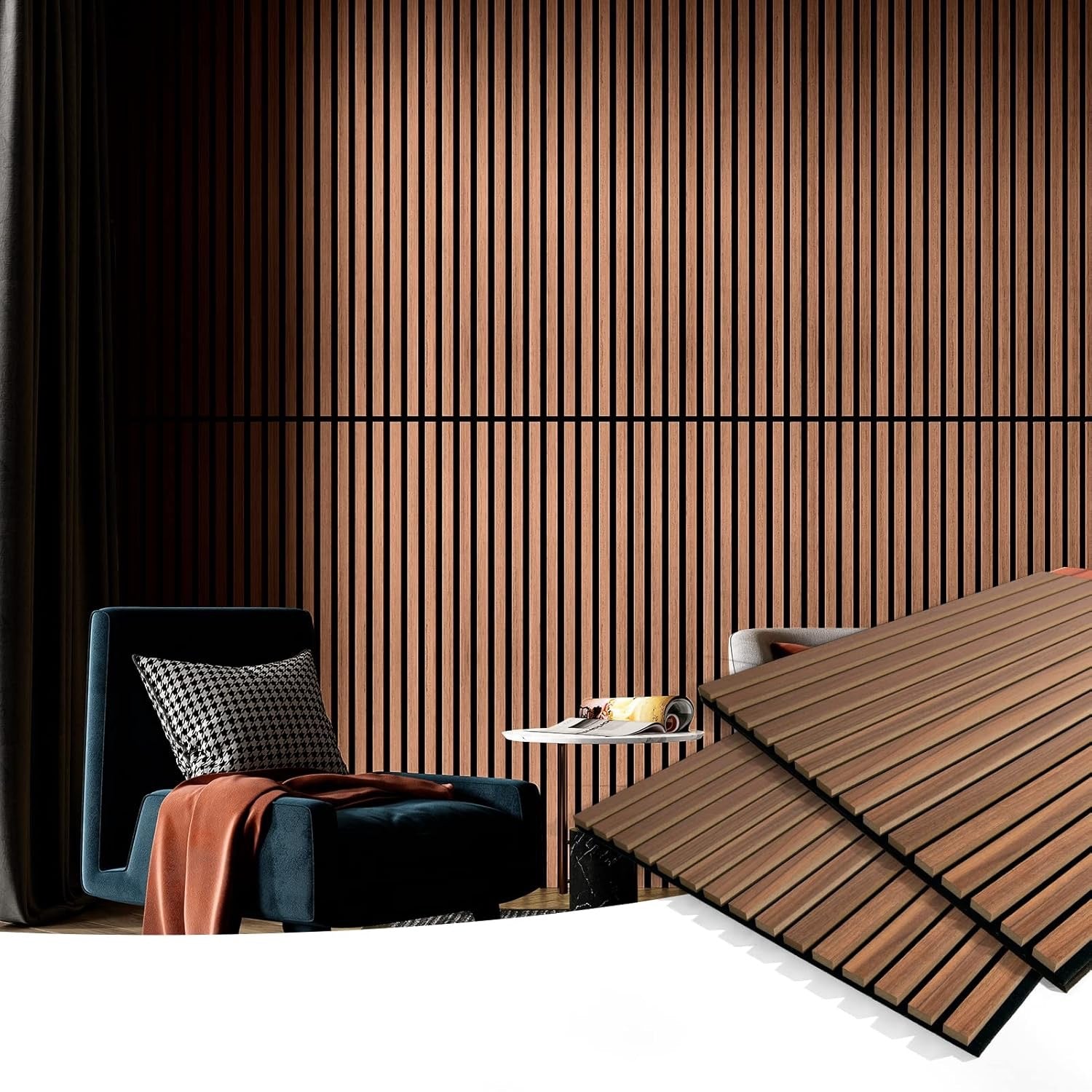 Art3d Wood Slat Acoustic Panels Set of 2 | 3D Fluted Walnut Sound Absorbing Wall & Ceiling Panels