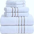 Luxury Hotel & Spa Cotton Bath Towel Set | 6-Piece White & Taupe Bathroom Linen Bundle