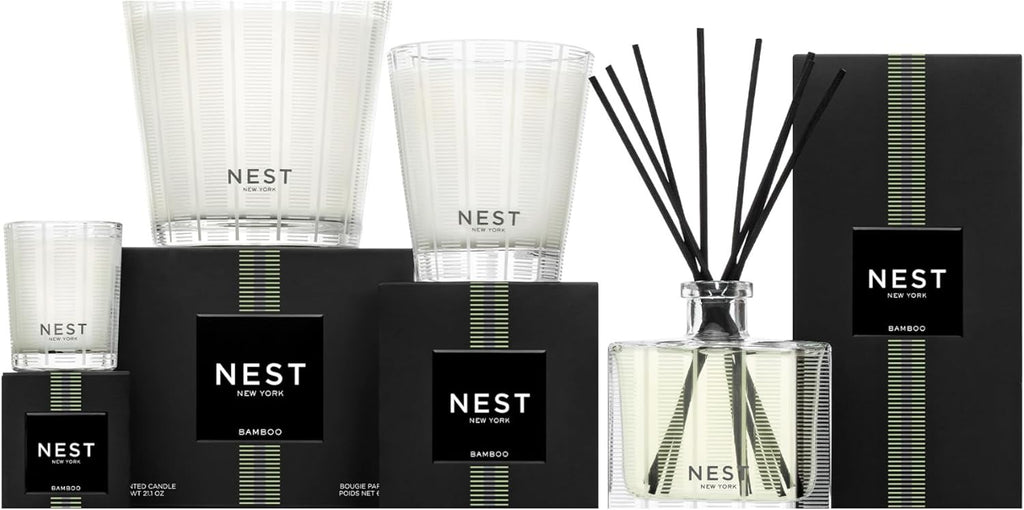 NEST New York Bamboo 3-Wick Candle | 21.2 oz Luxury Scented Candle with Reusable Glass Vessel