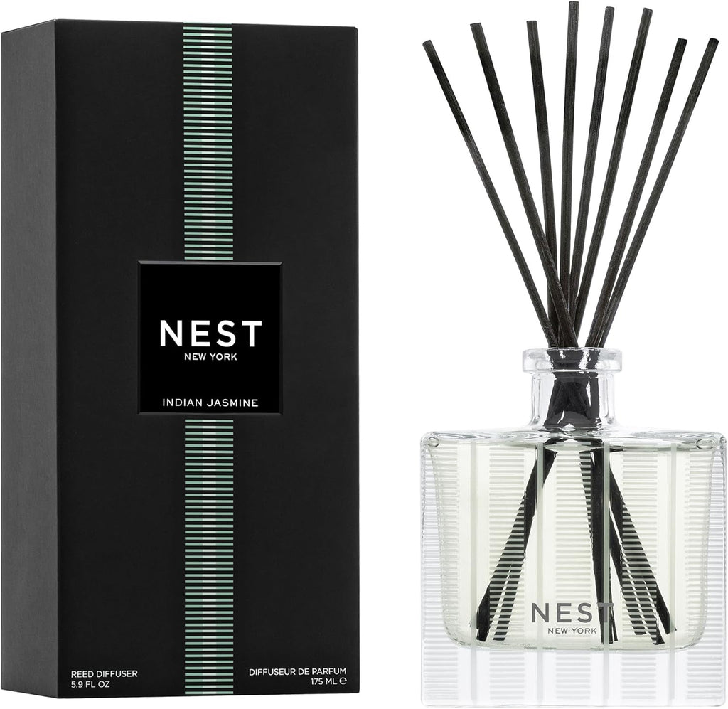NEST New York Indian Jasmine Reed Diffuser | 5.9 fl oz Luxury Flame-Free Home Fragrance (Up to 90 Days)